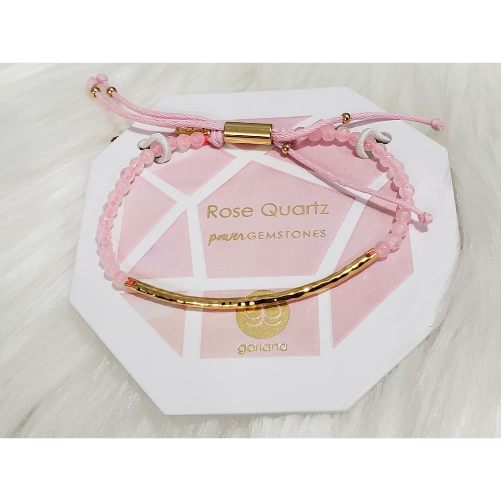 NEW Gorjana 18k GP Power Beads Gemstone Bead Bracelet Rose Quart Adjustable